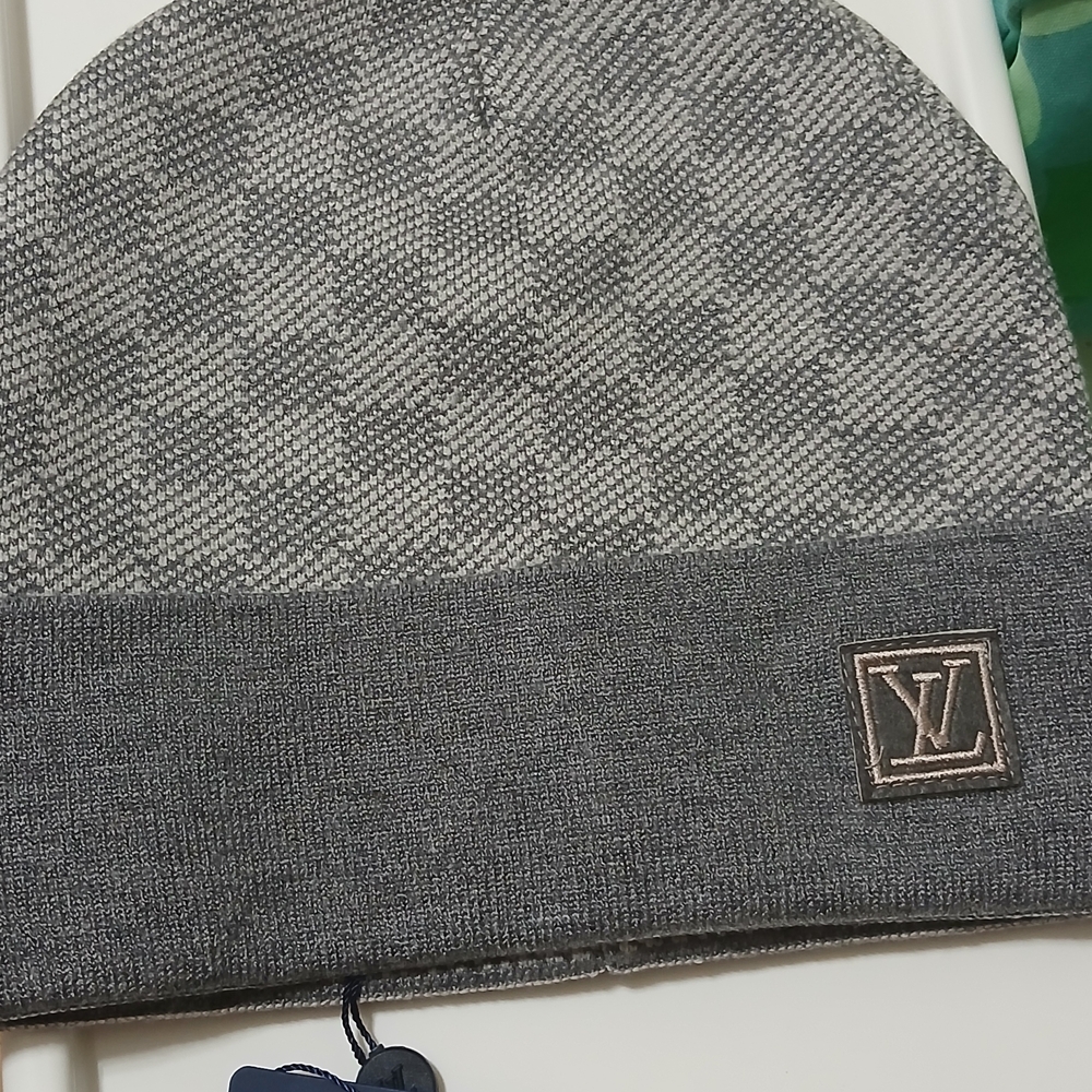 Louis Vuitton Gray Checkered Beanie